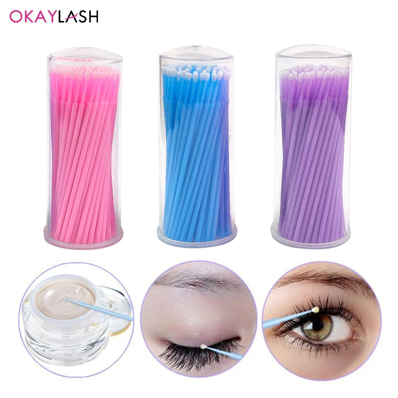 100Pcs Per Bottle Eyelash Extension Cleaning Brushes With Case Plastic Colorful Lash Glue Removing Clean Swabs Spoolie Wholesale