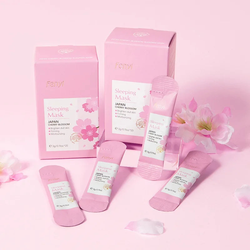 100pcs Sakura Moisturizing Sleeping Masks Travel Night Cream Facial Nourishing Improve Roughness & Dryness Skin Care Products