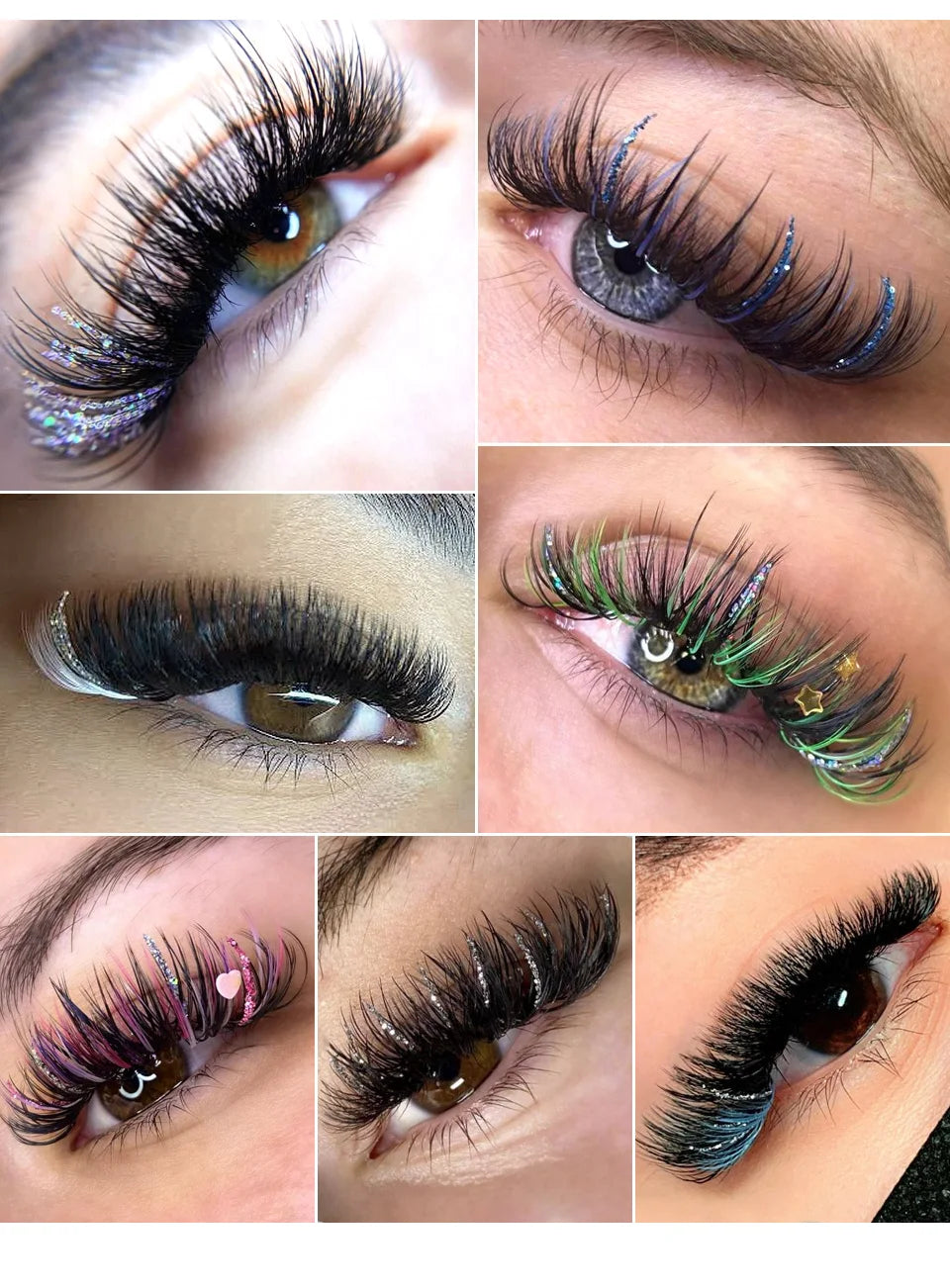 Aguud Mix Colors Glitter Fashion Shiny Colorful False Eyelash Extension Individual Faux Makeup Eye Lashes Party Makeup Supplies