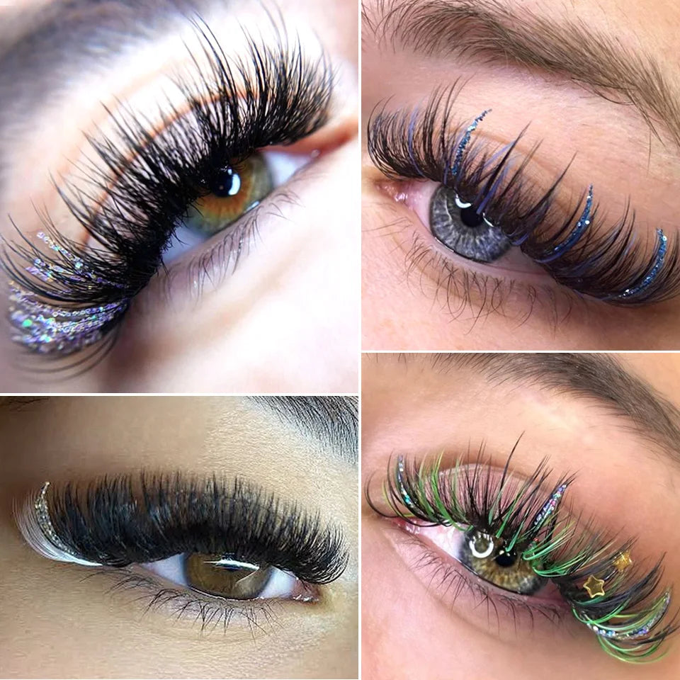 Aguud Mix Colors Glitter Fashion Shiny Colorful False Eyelash Extension Individual Faux Makeup Eye Lashes Party Makeup Supplies