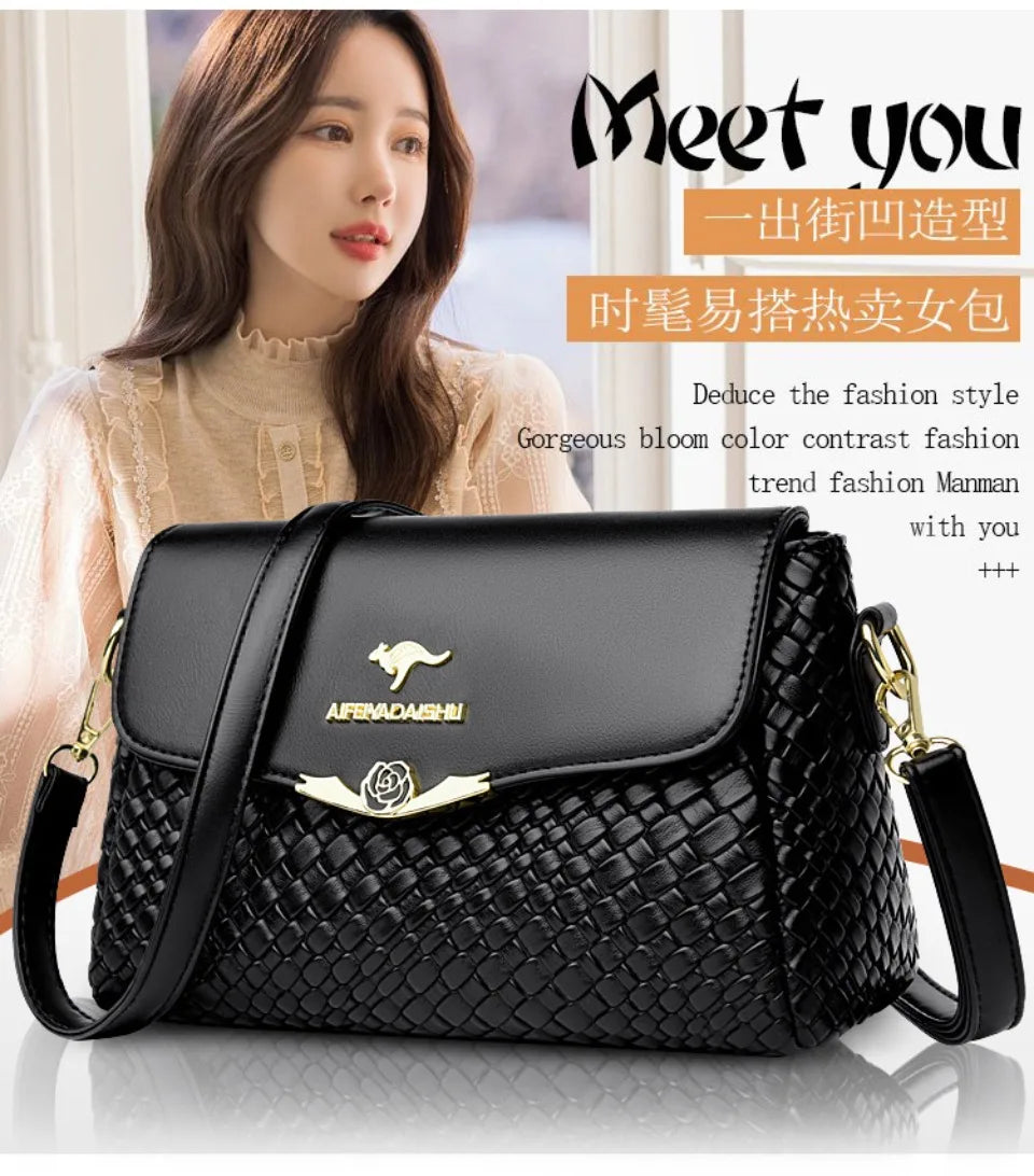 Luxury Handbag Women Bags Designer Pu Leather Knitting Shoulder Messenger Crossbody Bags for Women Mother Bolsa Ladies Hand Bag