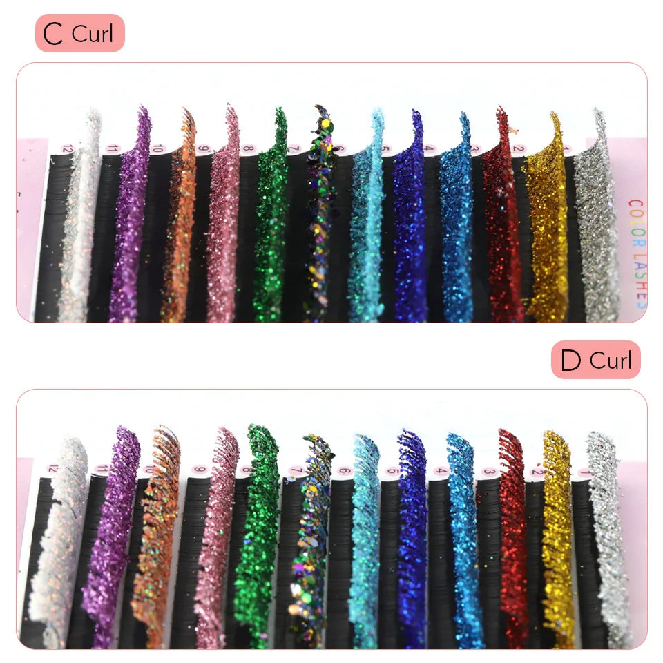 Aguud Mix Colors Glitter Fashion Shiny Colorful False Eyelash Extension Individual Faux Makeup Eye Lashes Party Makeup Supplies