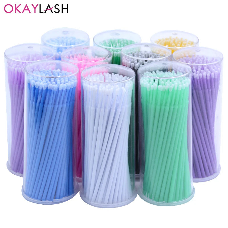 100Pcs Per Bottle Eyelash Extension Cleaning Brushes With Case Plastic Colorful Lash Glue Removing Clean Swabs Spoolie Wholesale