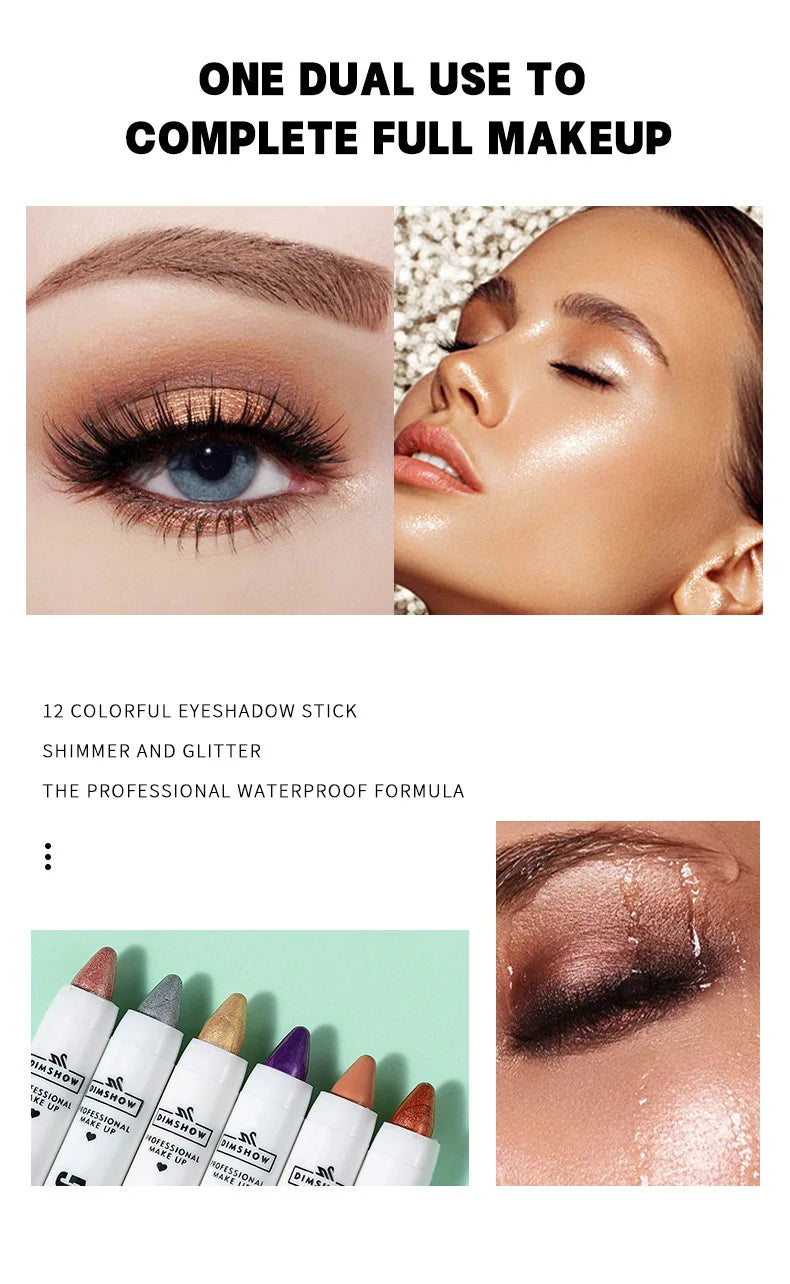 12 Colors Pearlescent Eyeshadow Pencil Waterproof Long Lasting Glitter Shimmer Eye Shadow Pen Eyeliner Stick Eyes Makeup Tools