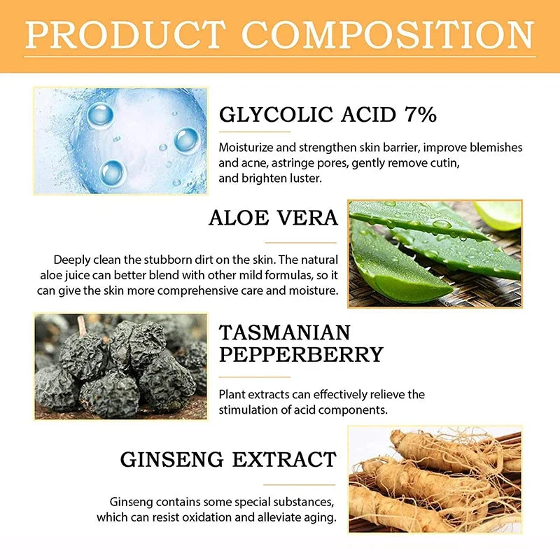 100ml Glycolic Acid 7% Toning Solution Lift Firm Wrinkles Dispel Acne Lighten Pore Glow Facial Skin Care Gift Acid Toner Makeup