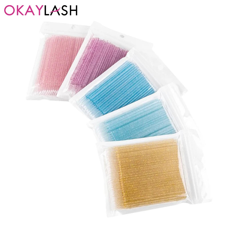 100Pcs Per Bottle Eyelash Extension Cleaning Brushes With Case Plastic Colorful Lash Glue Removing Clean Swabs Spoolie Wholesale