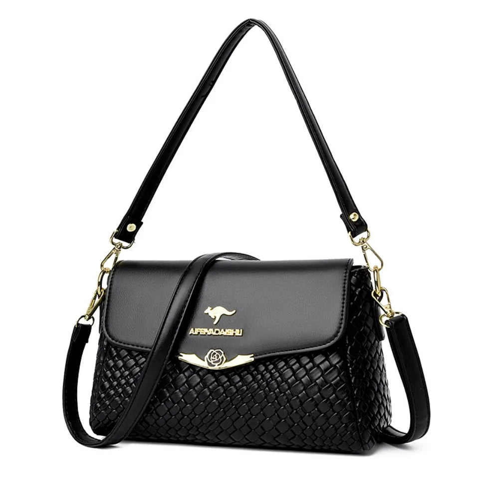Luxury Handbag Women Bags Designer Pu Leather Knitting Shoulder Messenger Crossbody Bags for Women Mother Bolsa Ladies Hand Bag