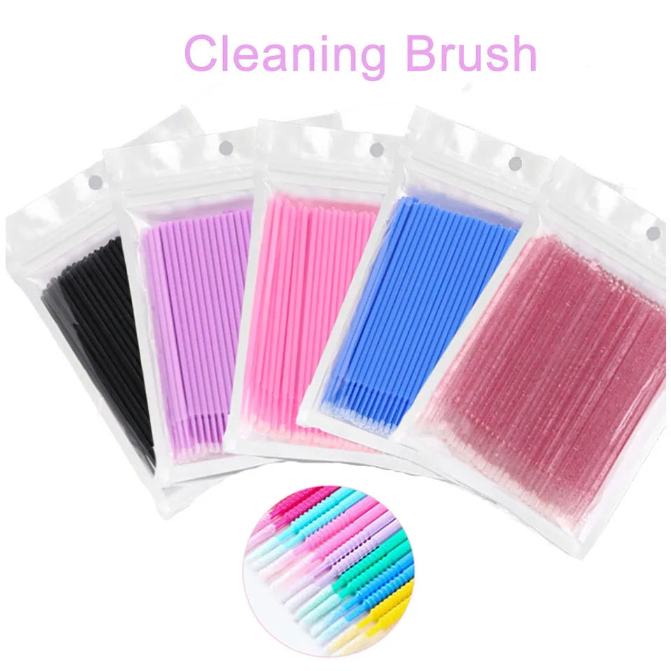 100Pcs Eyelash Cleaning Brush Lash Extension Micro Cotton Swab Individual Eyelashes Microbrush Beauty Makeup Clean Remover Tools