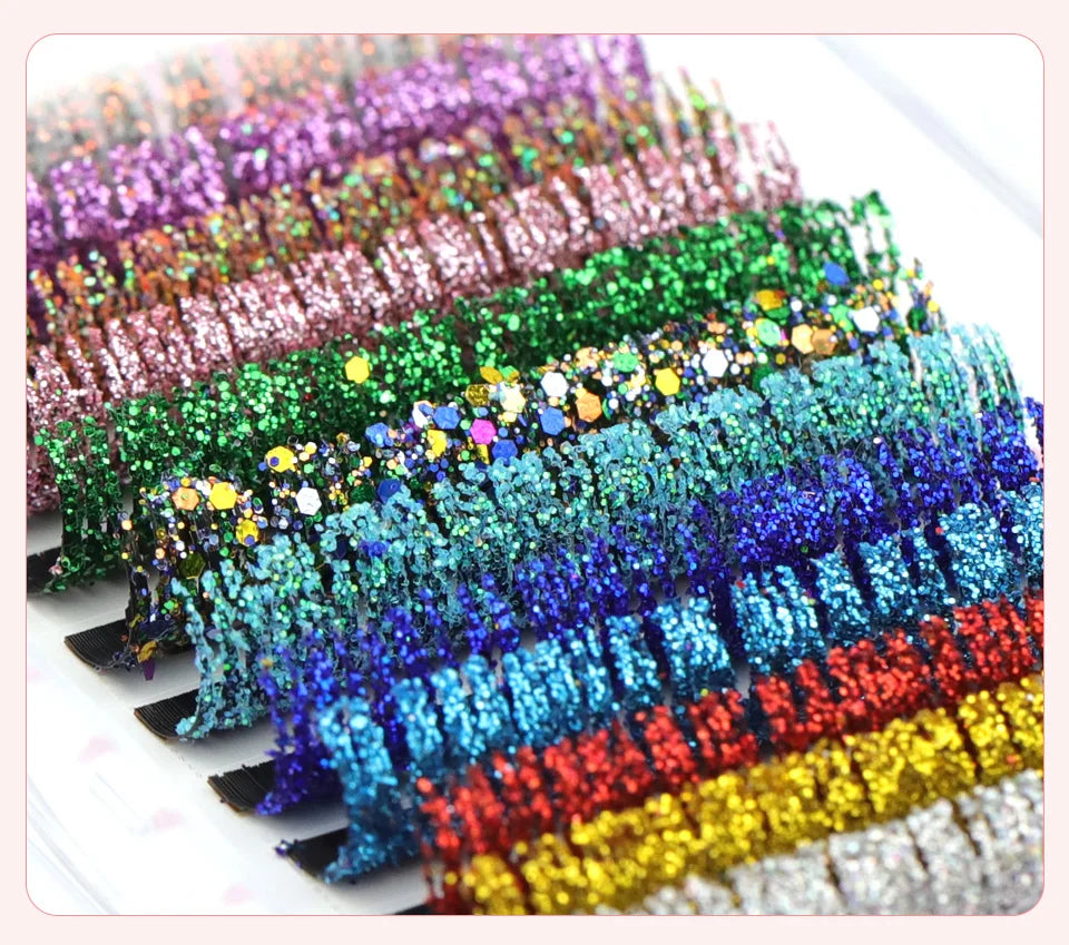 Aguud Mix Colors Glitter Fashion Shiny Colorful False Eyelash Extension Individual Faux Makeup Eye Lashes Party Makeup Supplies