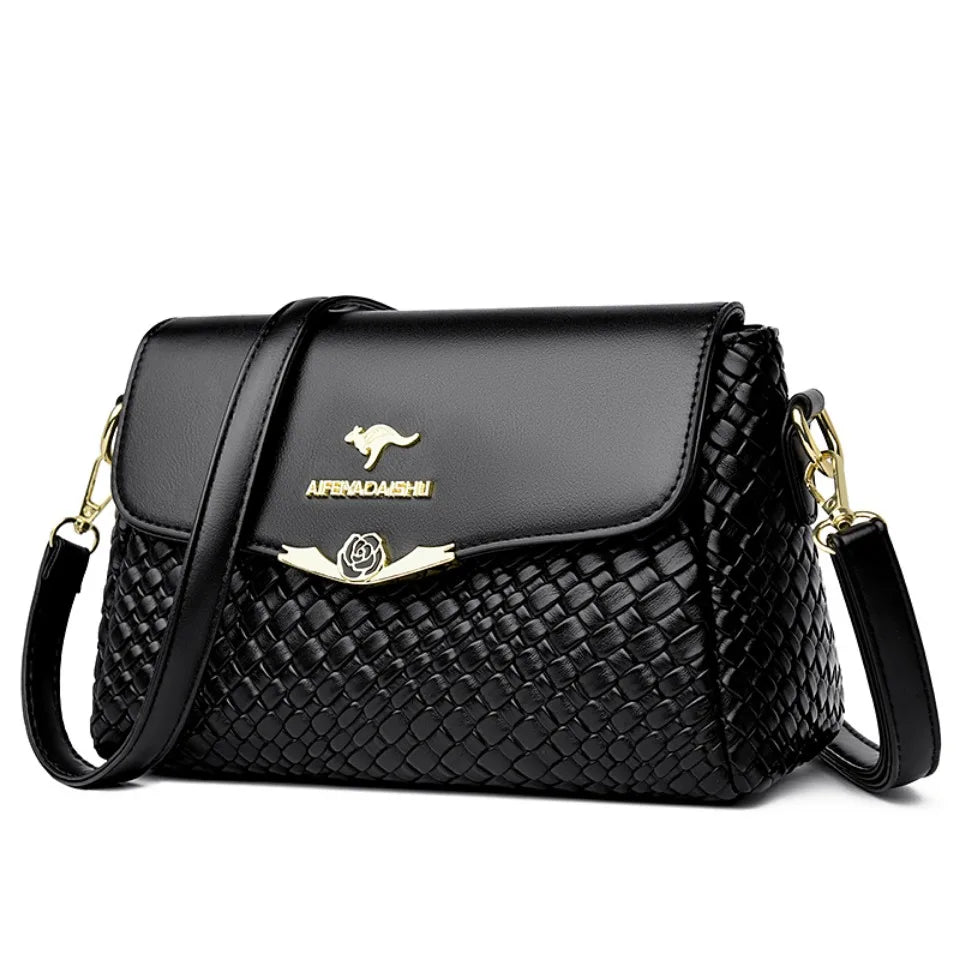 Luxury Handbag Women Bags Designer Pu Leather Knitting Shoulder Messenger Crossbody Bags for Women Mother Bolsa Ladies Hand Bag