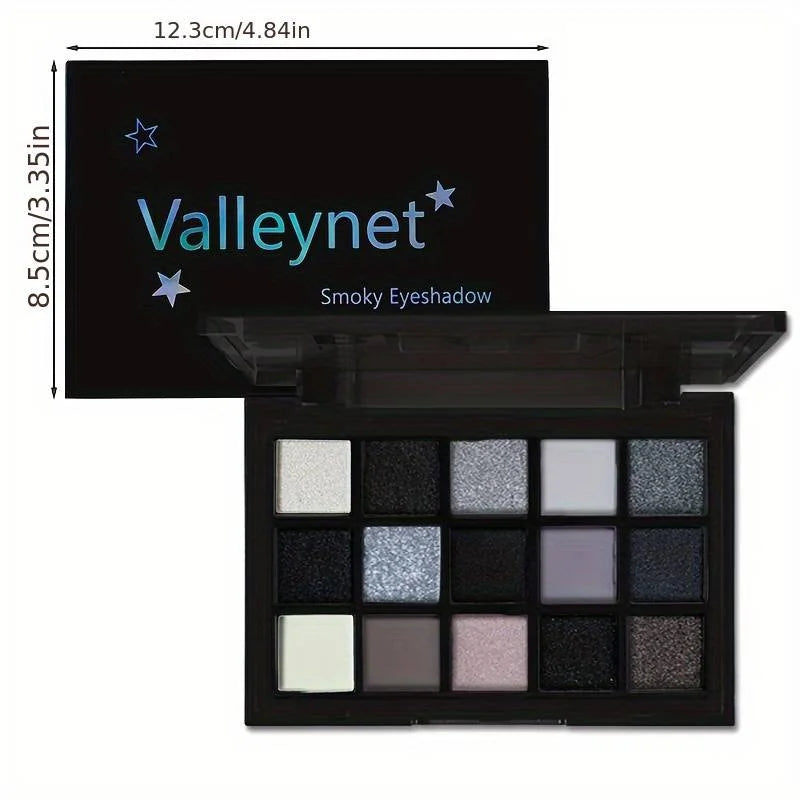 Black Smokey Eyeshadow Palette, 15 Colors ,Punk Style,Neutral Eye Make up, Shimmer Pearly Sequin Eyeshadow