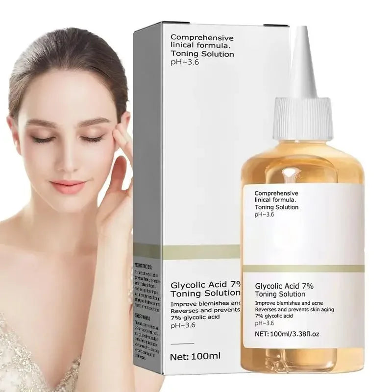 100ml Glycolic Acid 7% Toning Solution Lift Firm Wrinkles Dispel Acne Lighten Pore Glow Facial Skin Care Gift Acid Toner Makeup