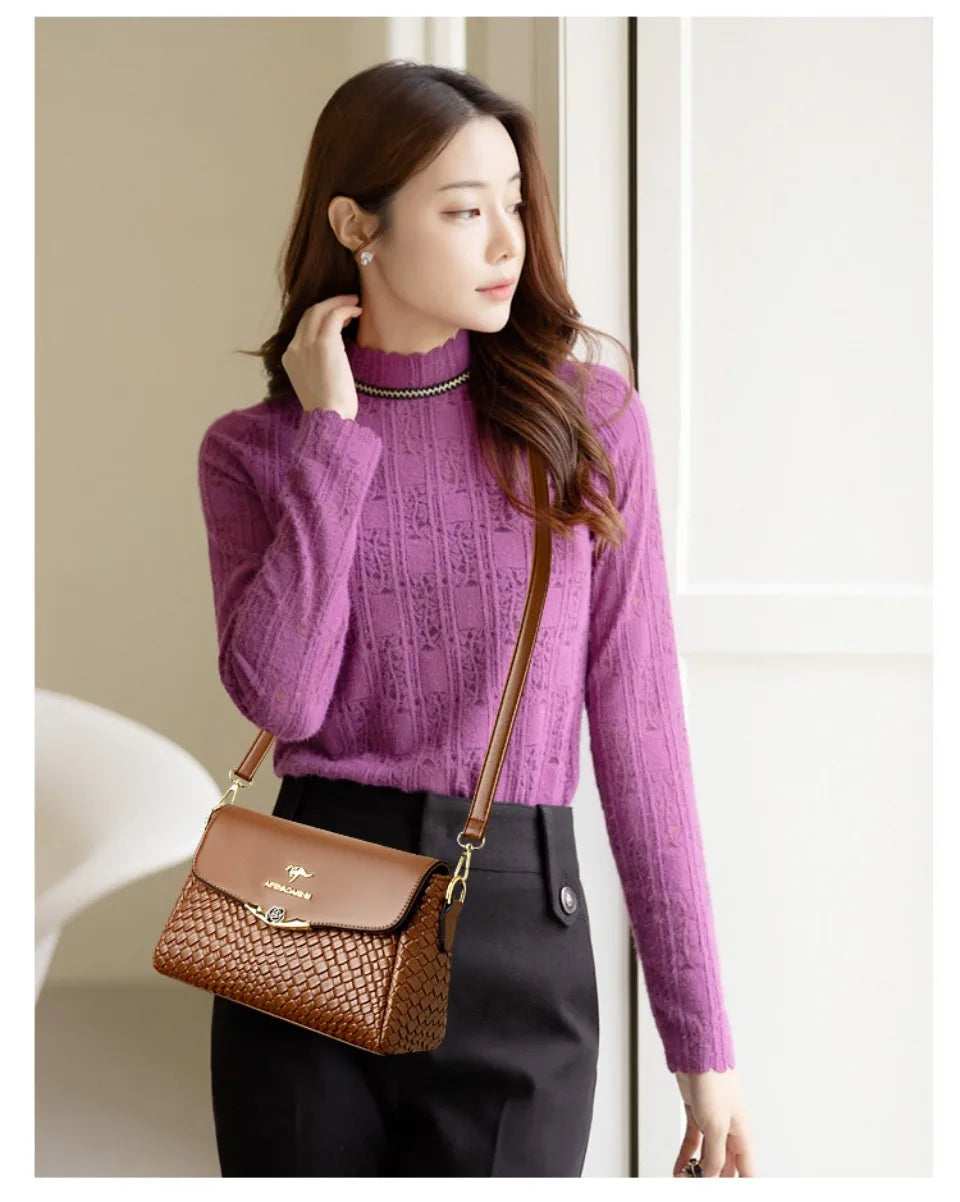 Luxury Handbag Women Bags Designer Pu Leather Knitting Shoulder Messenger Crossbody Bags for Women Mother Bolsa Ladies Hand Bag
