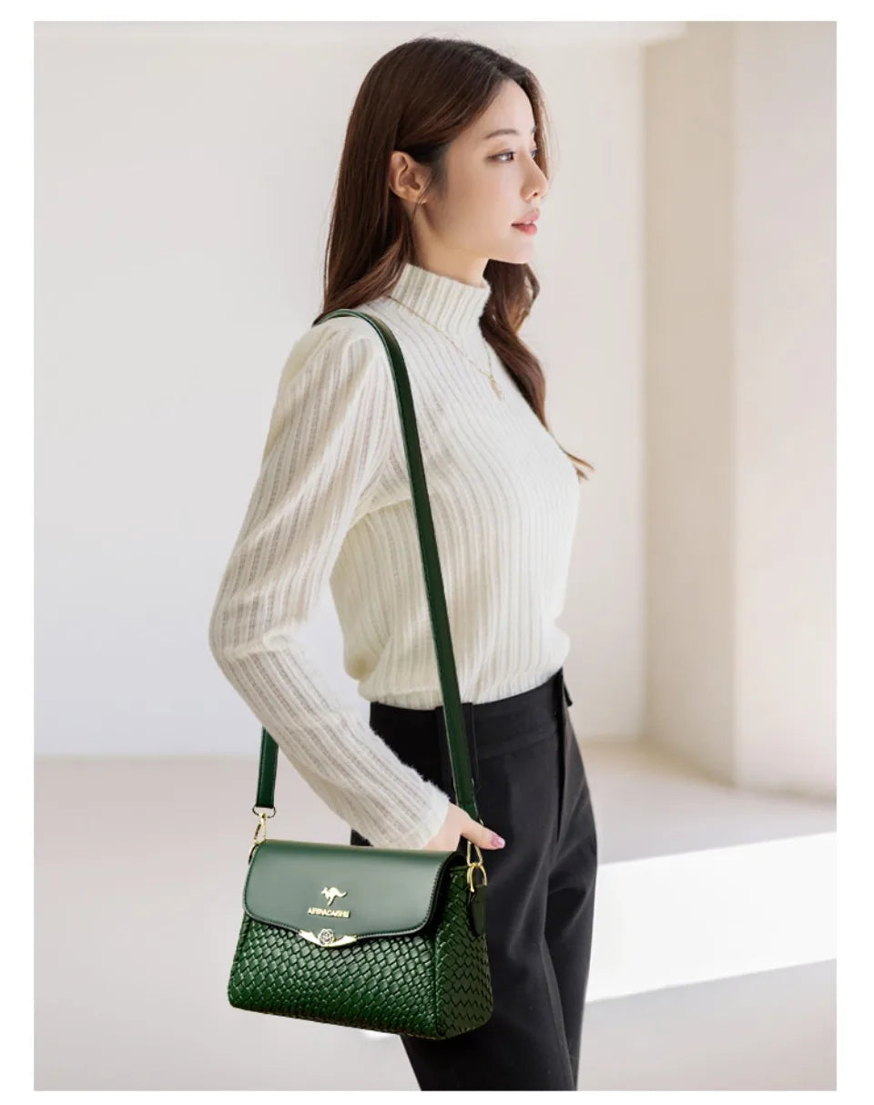 Luxury Handbag Women Bags Designer Pu Leather Knitting Shoulder Messenger Crossbody Bags for Women Mother Bolsa Ladies Hand Bag