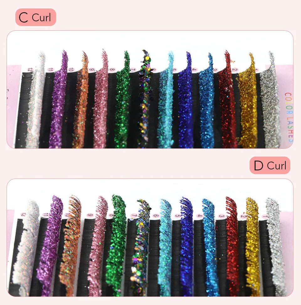 Aguud Mix Colors Glitter Fashion Shiny Colorful False Eyelash Extension Individual Faux Makeup Eye Lashes Party Makeup Supplies