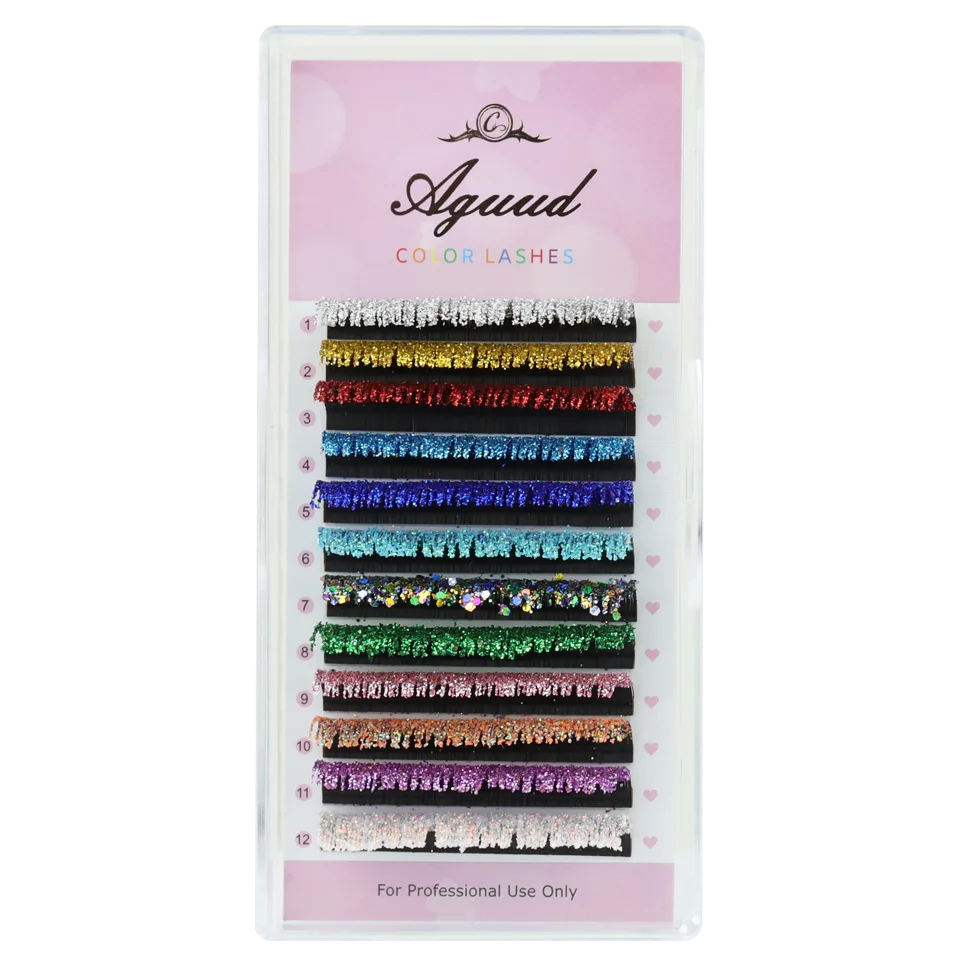 Aguud Mix Colors Glitter Fashion Shiny Colorful False Eyelash Extension Individual Faux Makeup Eye Lashes Party Makeup Supplies
