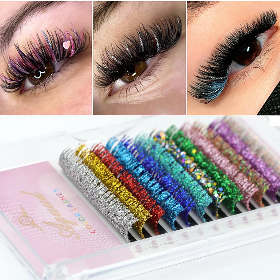 Aguud Mix Colors Glitter Fashion Shiny Colorful False Eyelash Extension Individual Faux Makeup Eye Lashes Party Makeup Supplies