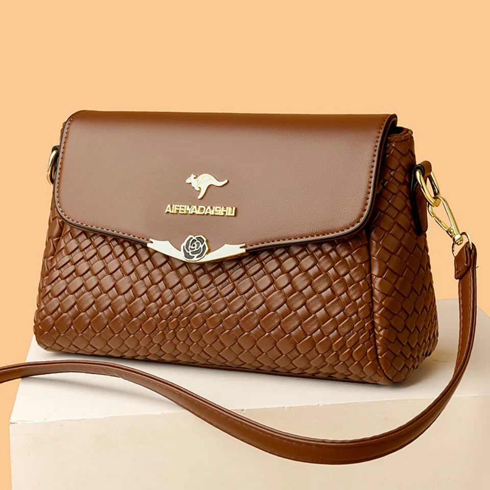 Luxury Handbag Women Bags Designer Pu Leather Knitting Shoulder Messenger Crossbody Bags for Women Mother Bolsa Ladies Hand Bag
