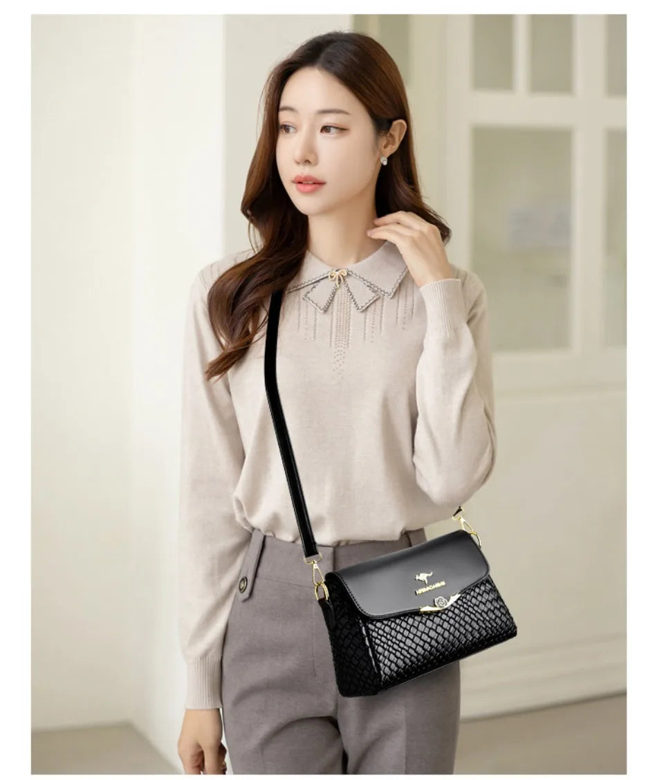 Luxury Handbag Women Bags Designer Pu Leather Knitting Shoulder Messenger Crossbody Bags for Women Mother Bolsa Ladies Hand Bag