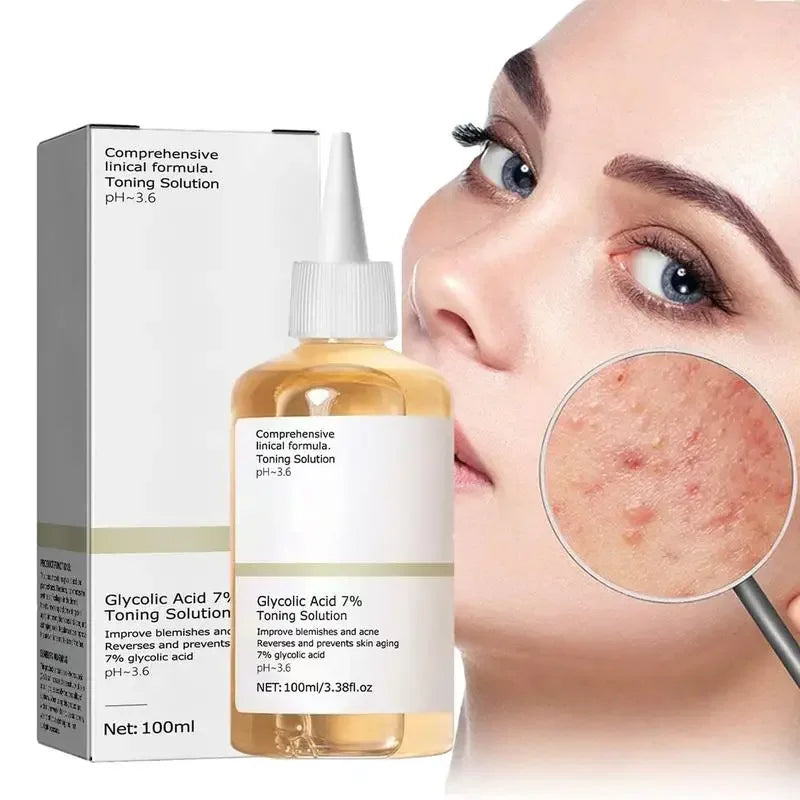 100ml Glycolic Acid 7% Toning Solution Lift Firm Wrinkles Dispel Acne Lighten Pore Glow Facial Skin Care Gift Acid Toner Makeup