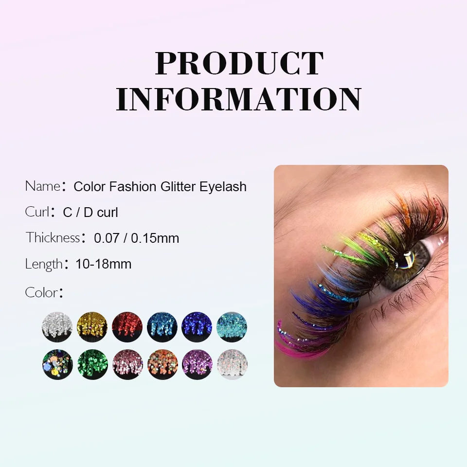 Aguud Mix Colors Glitter Fashion Shiny Colorful False Eyelash Extension Individual Faux Makeup Eye Lashes Party Makeup Supplies