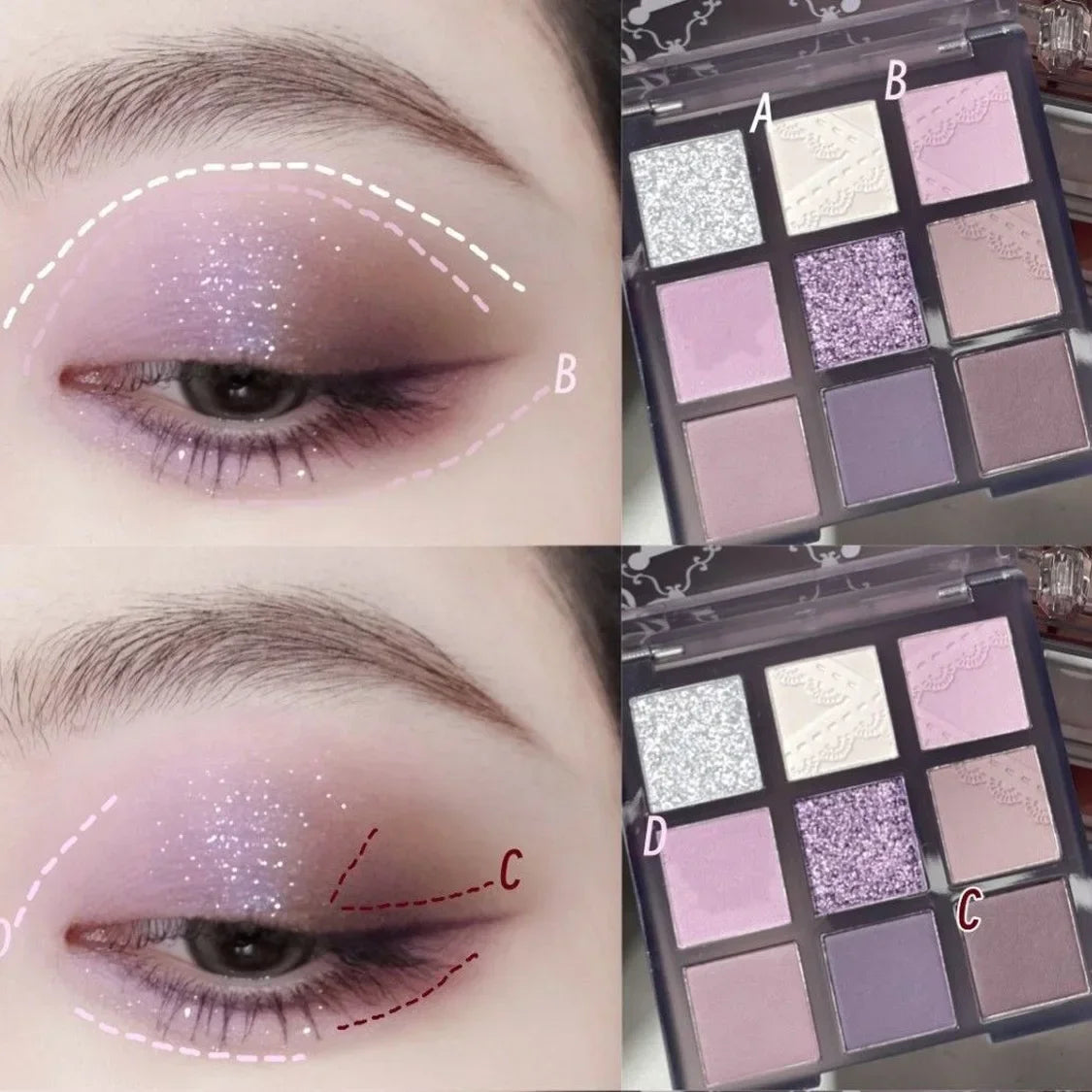 Smoke Purple Lace Eye Shadow Palette Matte Glitter 9-Color Eyeshadow Long Lasting Shimmer Shiny Eyes Make Up Palette Cosmetics