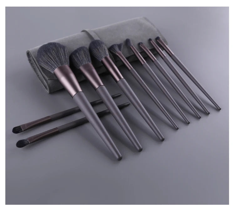 ZOREYA 10pcs Black Natural Hair Makeup Brush Pro Set Big Powder Foundation Blush Eyeshadow Face Make Up Brushes Tools Maquillajs