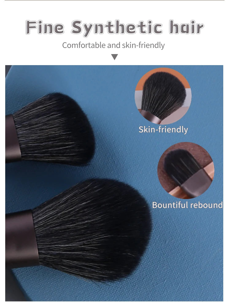ZOREYA 10pcs Black Natural Hair Makeup Brush Pro Set Big Powder Foundation Blush Eyeshadow Face Make Up Brushes Tools Maquillajs