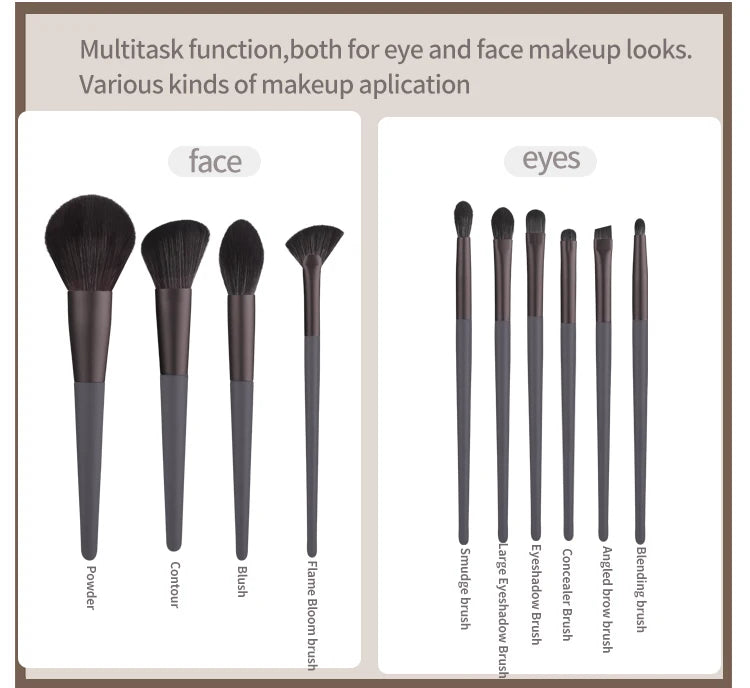 ZOREYA 10pcs Black Natural Hair Makeup Brush Pro Set Big Powder Foundation Blush Eyeshadow Face Make Up Brushes Tools Maquillajs
