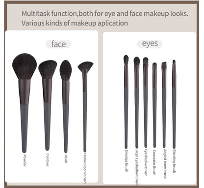 ZOREYA 10pcs Black Natural Hair Makeup Brush Pro Set Big Powder Foundation Blush Eyeshadow Face Make Up Brushes Tools Maquillajs