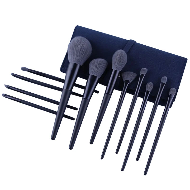 ZOREYA 10pcs Black Natural Hair Makeup Brush Pro Set Big Powder Foundation Blush Eyeshadow Face Make Up Brushes Tools Maquillajs