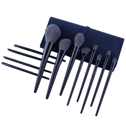 ZOREYA 10pcs Black Natural Hair Makeup Brush Pro Set Big Powder Foundation Blush Eyeshadow Face Make Up Brushes Tools Maquillajs