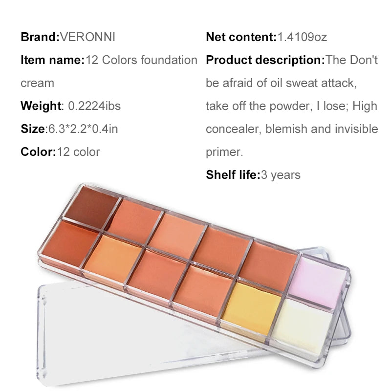 Long term sunscreen facial contour concealer, 24 hours full coverage, high viscosity concealer palette cosmetics, women's makeup