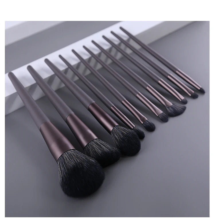ZOREYA 10pcs Black Natural Hair Makeup Brush Pro Set Big Powder Foundation Blush Eyeshadow Face Make Up Brushes Tools Maquillajs