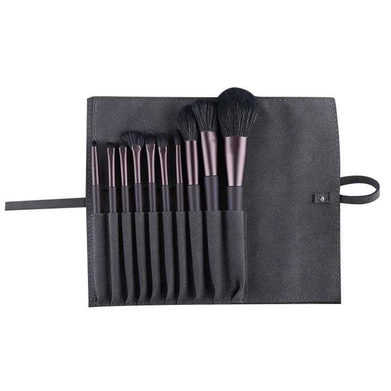ZOREYA 10pcs Black Natural Hair Makeup Brush Pro Set Big Powder Foundation Blush Eyeshadow Face Make Up Brushes Tools Maquillajs