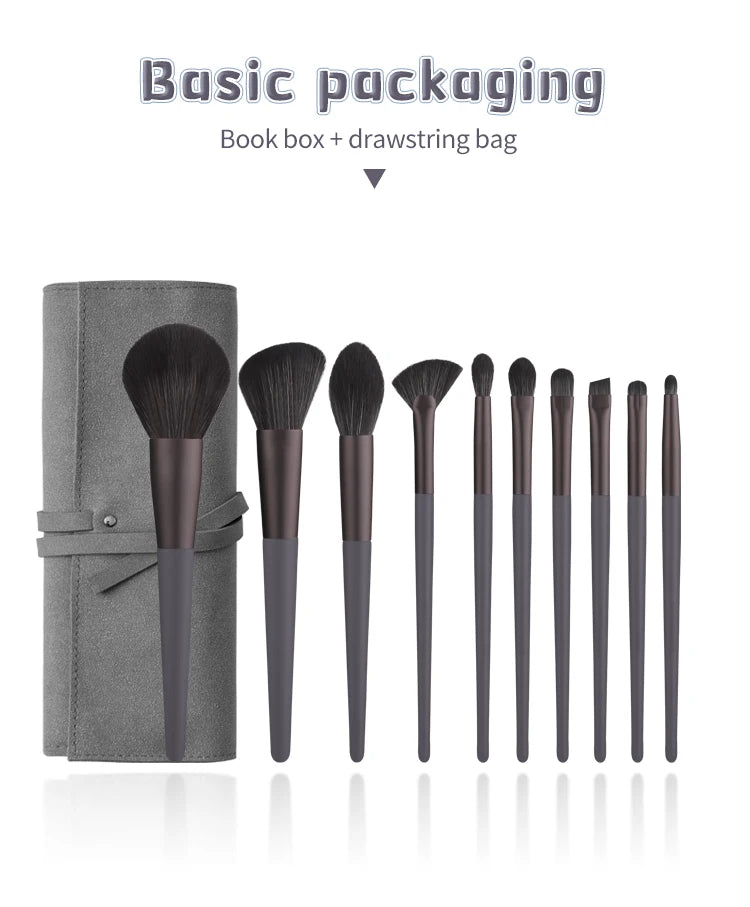 ZOREYA 10pcs Black Natural Hair Makeup Brush Pro Set Big Powder Foundation Blush Eyeshadow Face Make Up Brushes Tools Maquillajs