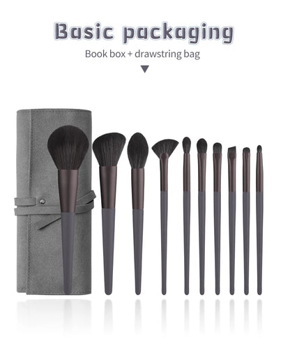 ZOREYA 10pcs Black Natural Hair Makeup Brush Pro Set Big Powder Foundation Blush Eyeshadow Face Make Up Brushes Tools Maquillajs