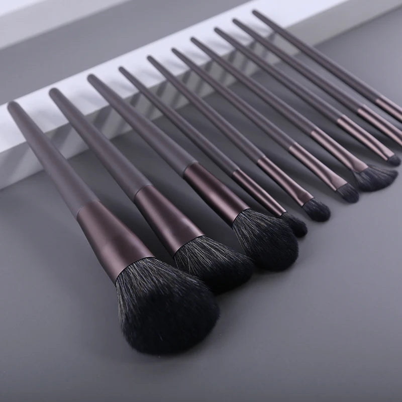 ZOREYA 10pcs Black Natural Hair Makeup Brush Pro Set Big Powder Foundation Blush Eyeshadow Face Make Up Brushes Tools Maquillajs