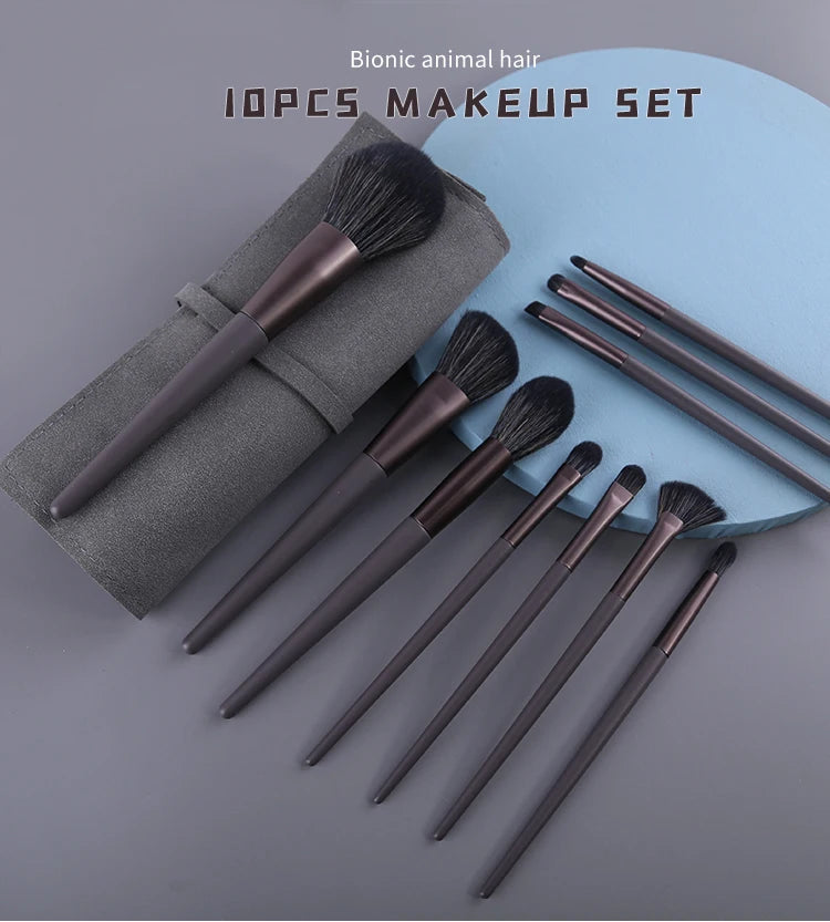 ZOREYA 10pcs Black Natural Hair Makeup Brush Pro Set Big Powder Foundation Blush Eyeshadow Face Make Up Brushes Tools Maquillajs