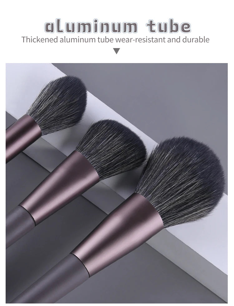 ZOREYA 10pcs Black Natural Hair Makeup Brush Pro Set Big Powder Foundation Blush Eyeshadow Face Make Up Brushes Tools Maquillajs