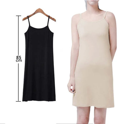 Women Polyester  Solid Color Casual Dress Camisole Spaghetti Strap Long Tank Top Slip Mini Dress Black White Nude Color