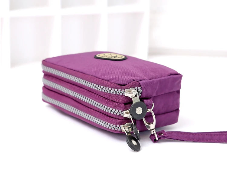 New Fashion Big Capacity Women Wallet Make-up Bag Coin Purse Mini Bag with Three Zipped Portable Women Wallets Phone Pouch