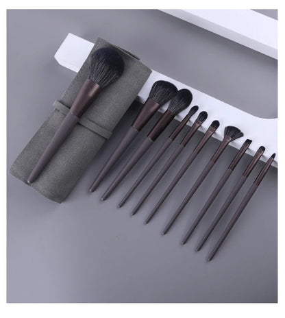 ZOREYA 10pcs Black Natural Hair Makeup Brush Pro Set Big Powder Foundation Blush Eyeshadow Face Make Up Brushes Tools Maquillajs