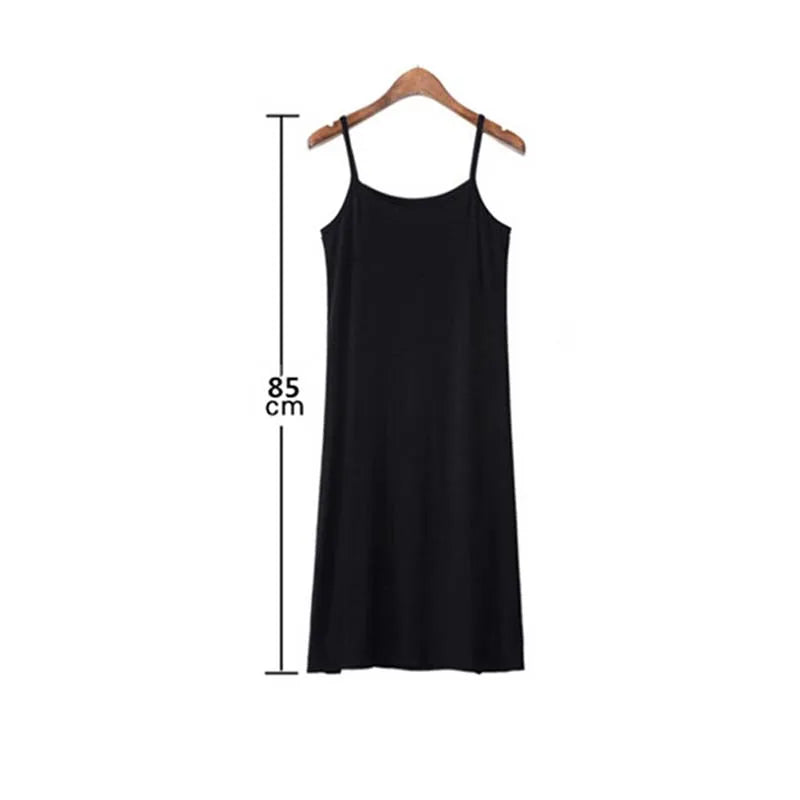 Women Polyester  Solid Color Casual Dress Camisole Spaghetti Strap Long Tank Top Slip Mini Dress Black White Nude Color