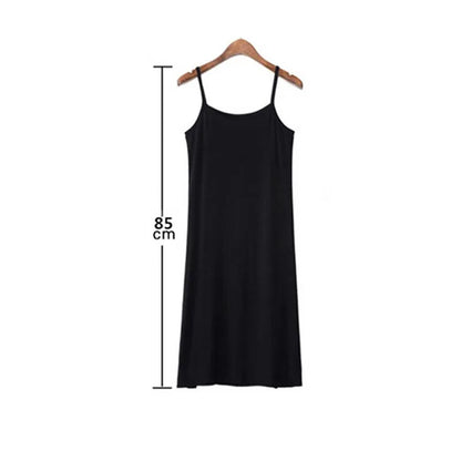 Women Polyester  Solid Color Casual Dress Camisole Spaghetti Strap Long Tank Top Slip Mini Dress Black White Nude Color