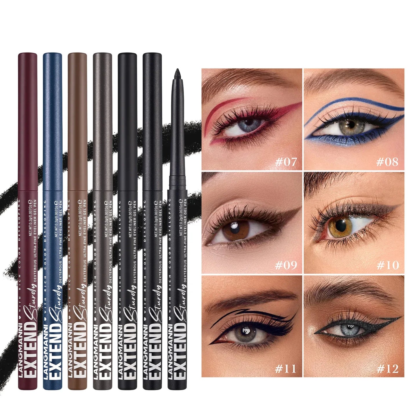 2 in 1 Eye Liner Eye Shadow Pencil Waterproof Lasting 12 Colors Rotating Black Matte Eyeliner Glue Pen Makeup for Eyes Cosmetics