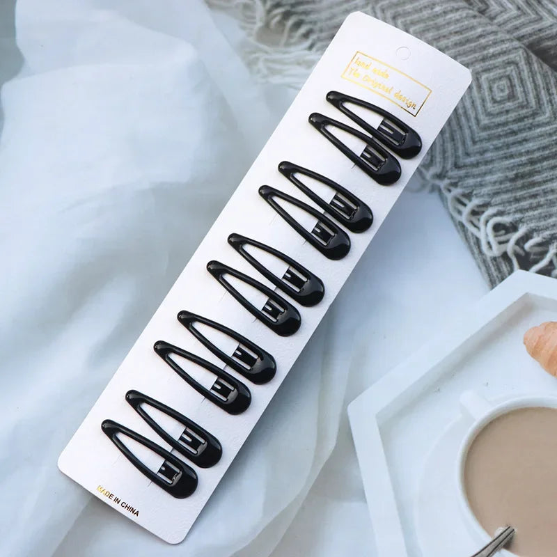 5/10Pcs/Set Matte Black Barrettes Women Metal Snap Hair Clips Geometric Non-Slip Make Up Fashion Hair Accessories