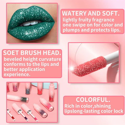 Waterproof Diamond Shimmer Glitter Lip Gloss 18 Colors Matte Glitter Liquid Lipstick Diamond Pearl Colour Lip Gloss Sexy Make Up