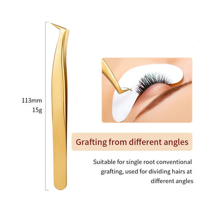 1PC Eyelash Tweezer For False Eyelash Extension Lash Fan Eyebrows Nail Art Clip Cilia Gold Stainless Steel Tweezers Makeup Tools