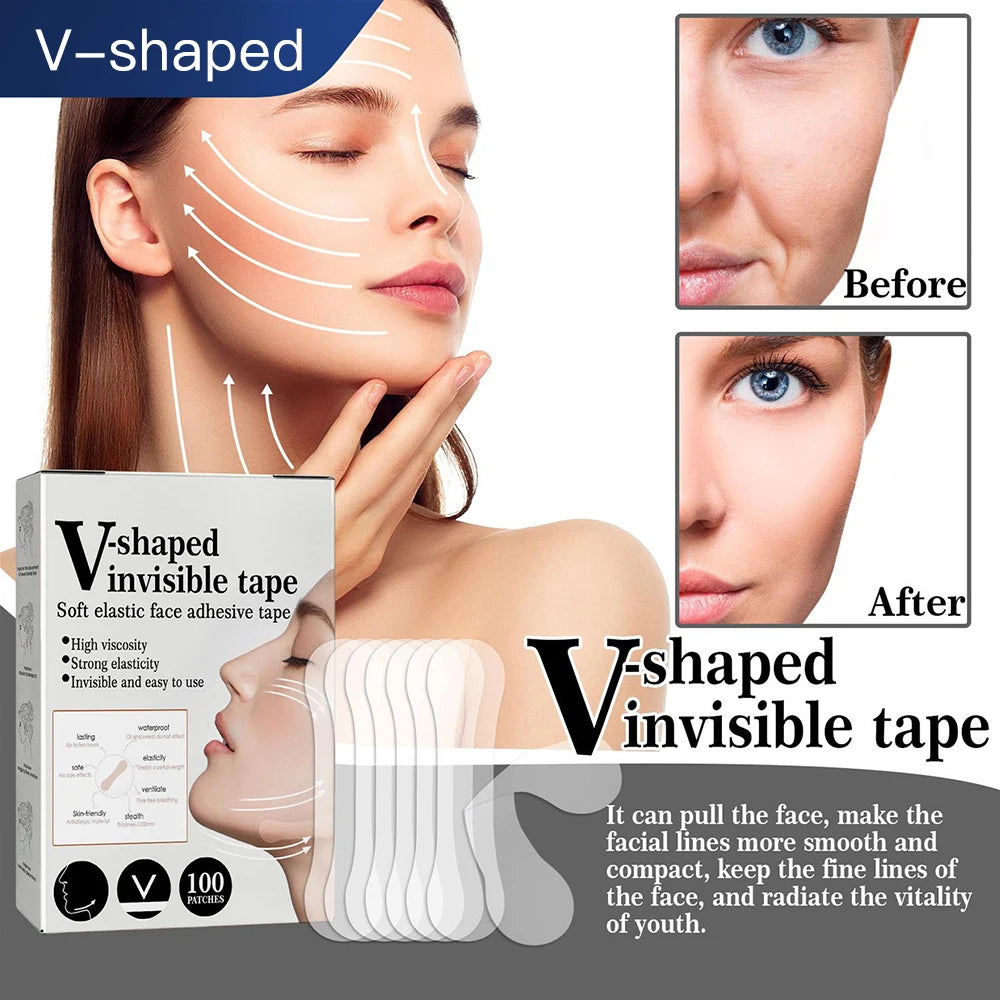 100Pcs Face Lift Invisible Tapes for Face V Line Eyes Lifting Wrinkle Remover Tighten Chin Tape V-Shaped Facial Skin Care Tool